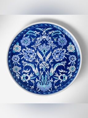 Gorgeous! Blue Ceramic Plate handmade traditional Turkish Iznik technique.